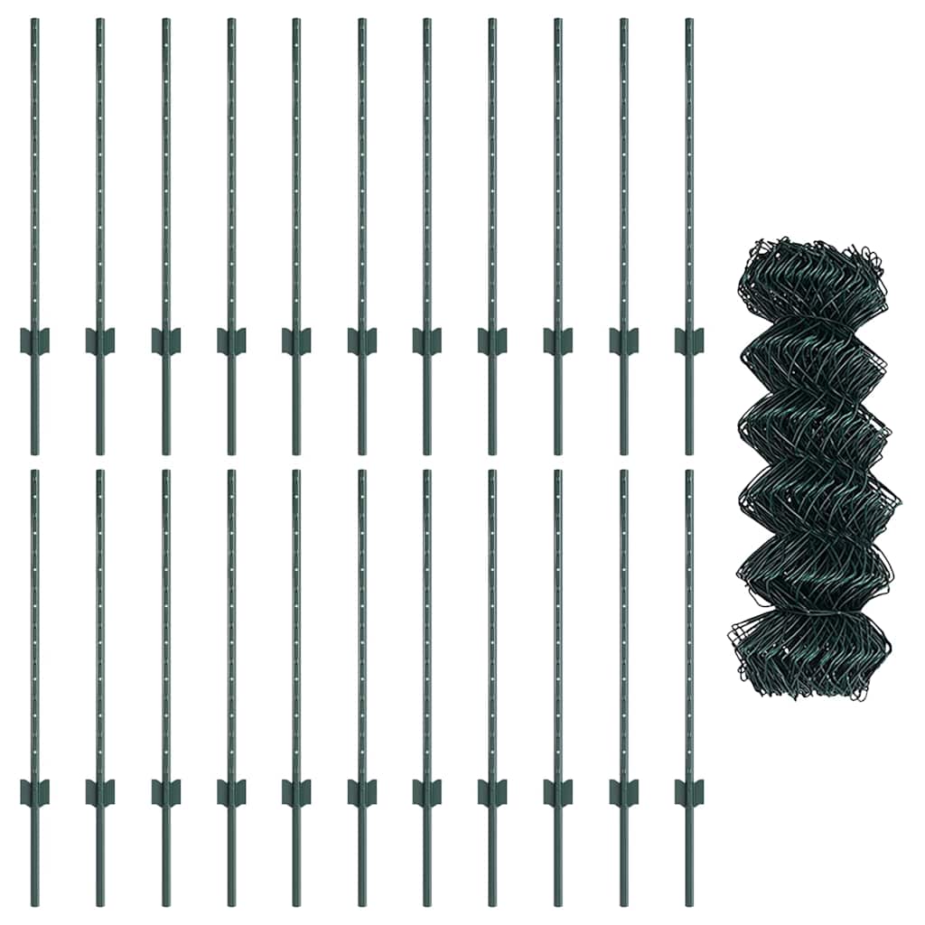 Zaun mit Pfosten Grün 0.8 x 25 m Stahl