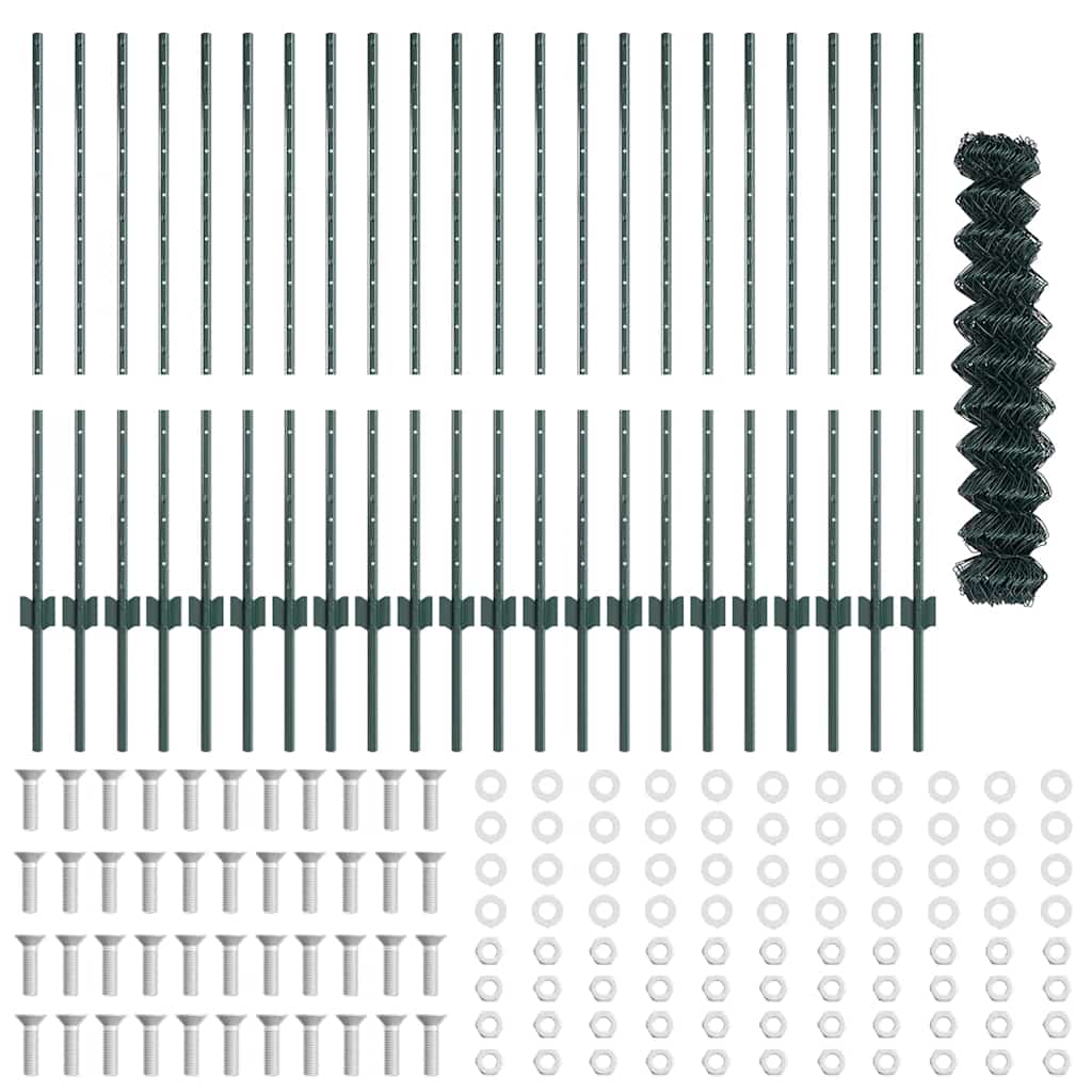 Zaun mit Pfosten Grün 1 x 25 m Stahl