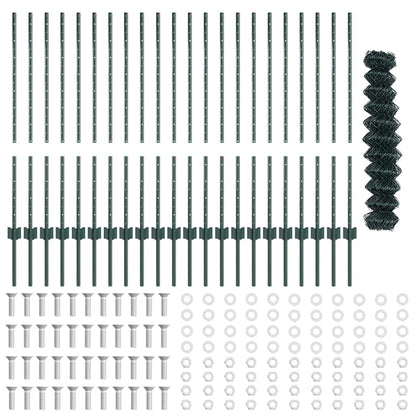Zaun mit Pfosten Grün 1 x 25 m Stahl
