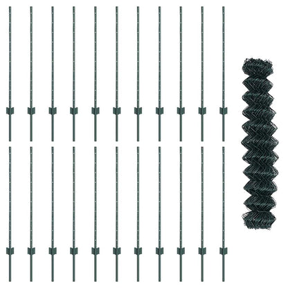 Zaun mit Pfosten Grün 1 x 25 m Stahl