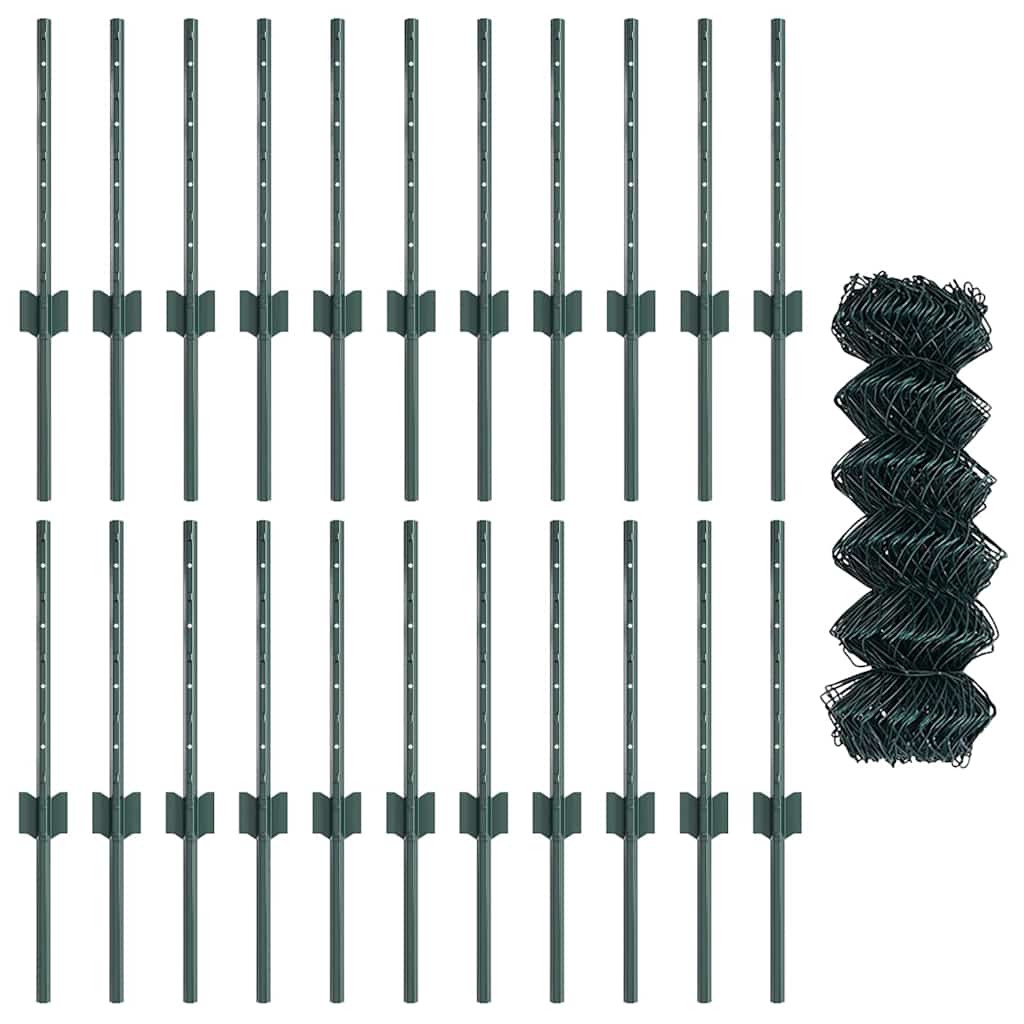 Zaun mit Pfosten Grün 0,4 x 25 m Stahl