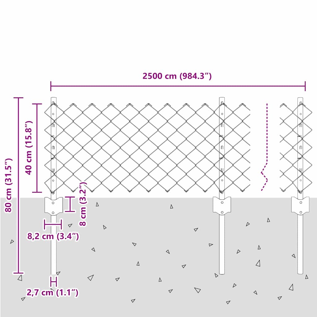 Zaun mit Pfosten Grün 0,4 x 25 m Stahl