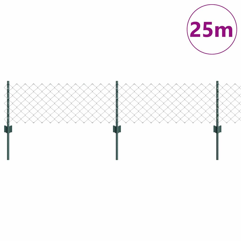 Zaun mit Pfosten Grün 0,4 x 25 m Stahl