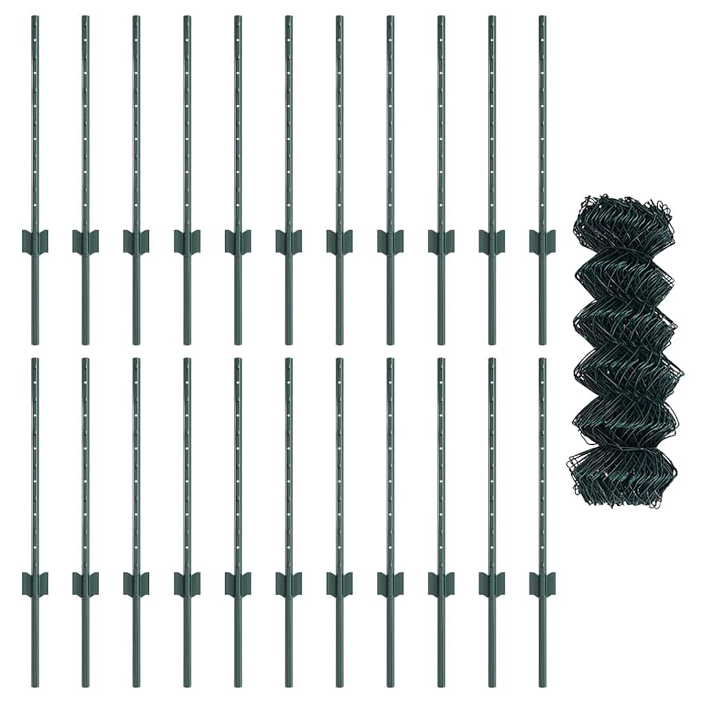 Zaun mit Pfosten Grün 0,6 x 25 m Stahl