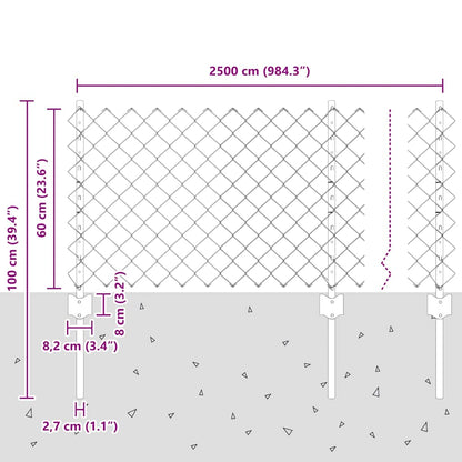 Zaun mit Pfosten Grün 0,6 x 25 m Stahl