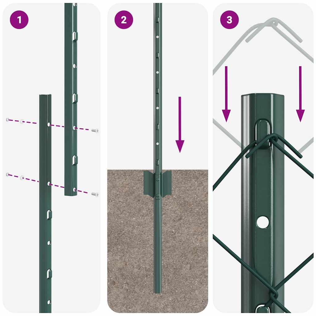 Zaun mit Pfosten Grün 1.6 x 25 m Stahl
