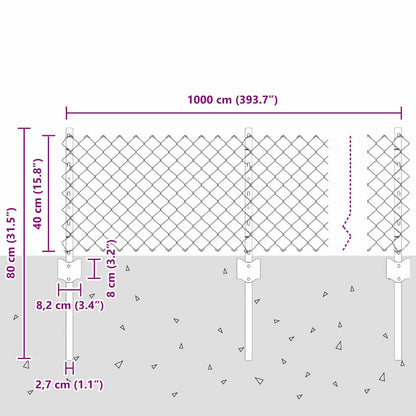 Zaun mit Pfosten Grau 0,4 x 10 m Stahl