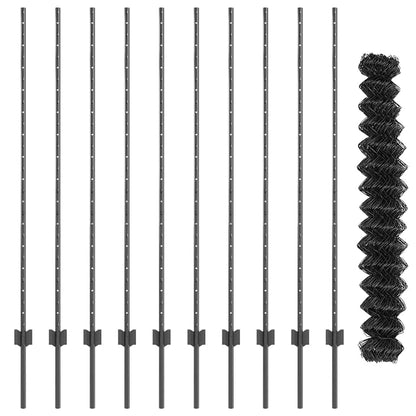 Zaun mit Pfosten Grau 1.4 x 10 m Stahl