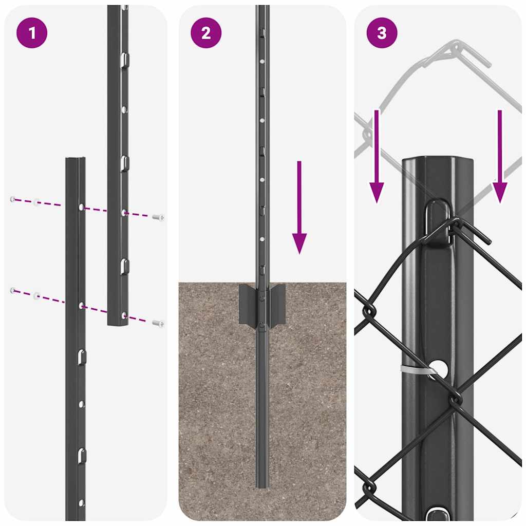 Zaun mit Pfosten Grau 1.4 x 10 m Stahl