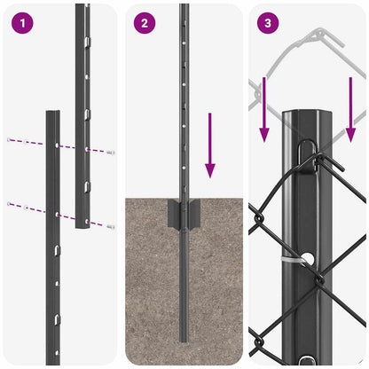 Zaun mit Pfosten Grau 1.4 x 10 m Stahl