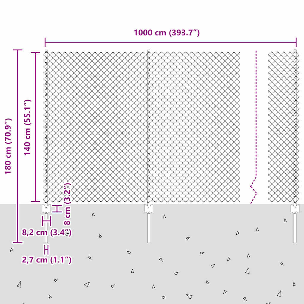 Zaun mit Pfosten Grau 1.4 x 10 m Stahl