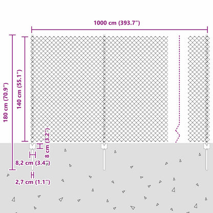 Zaun mit Pfosten Grau 1.4 x 10 m Stahl
