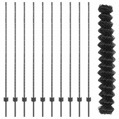 Zaun mit Pfosten Grau 1.6 x 10 m Stahl