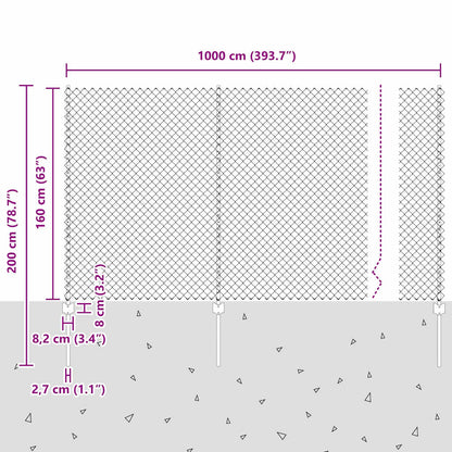 Zaun mit Pfosten Grau 1.6 x 10 m Stahl