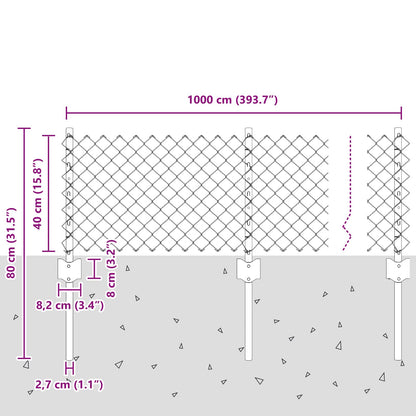 Zaun und Pfosten Grau 0,4 x 25 m Stahl
