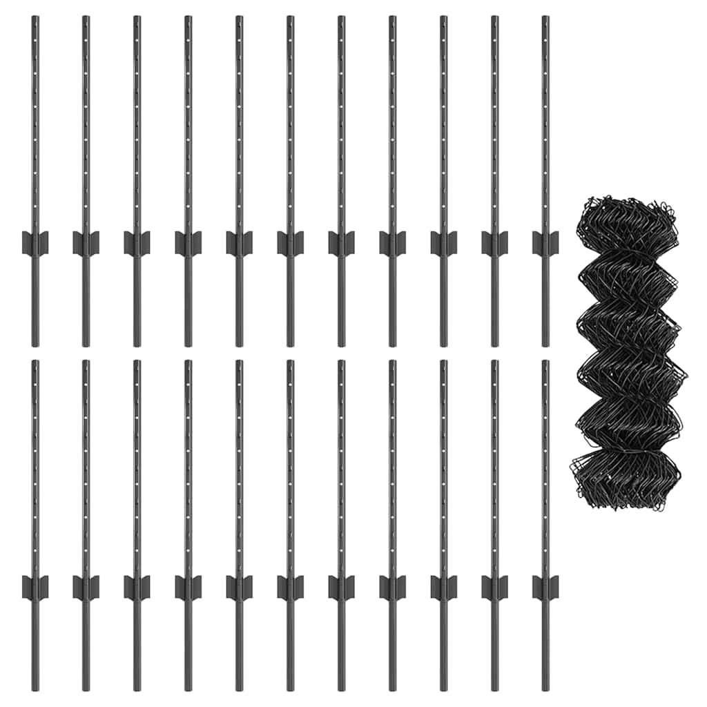 Zaun mit Pfosten Grau 0,6 x 25 m Stahl