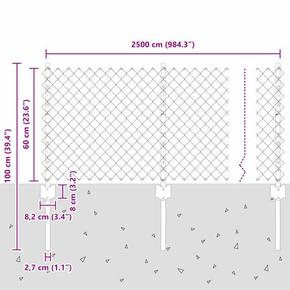 Zaun mit Pfosten Grau 0,6 x 25 m Stahl
