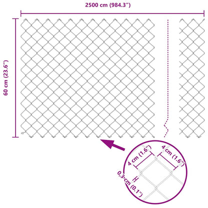 Zaun mit Pfosten Grau 0,6 x 25 m Stahl