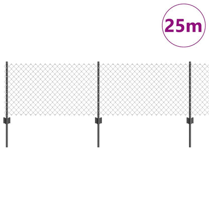 Zaun mit Pfosten Grau 0,6 x 25 m Stahl