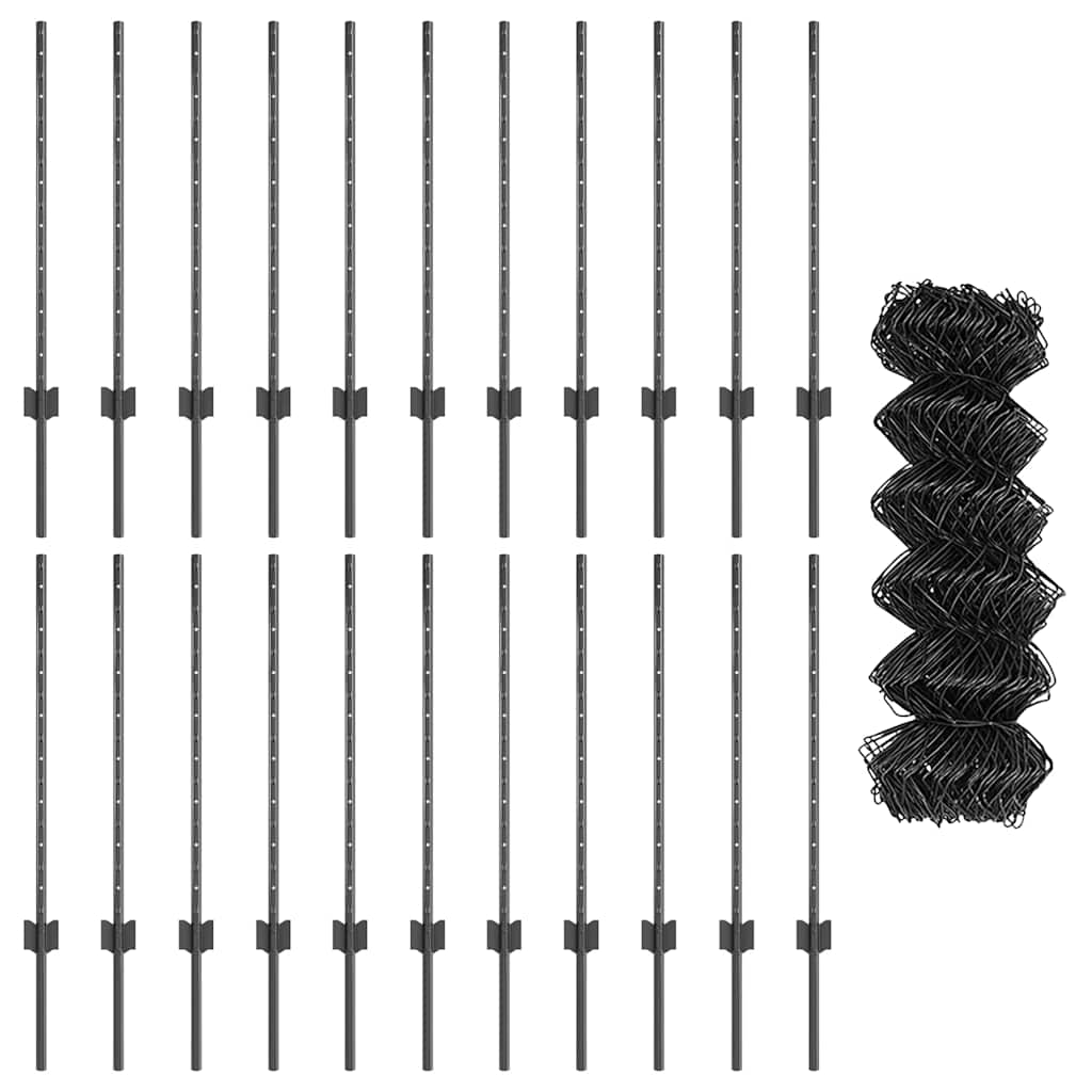 Zaun mit Pfosten Grau 0.8 x 25 m Stahl