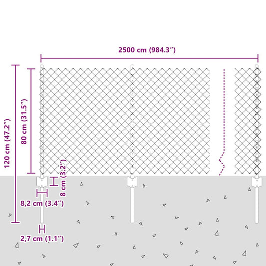 Zaun und Pfosten Grau 0,8 x 25 m Stahl