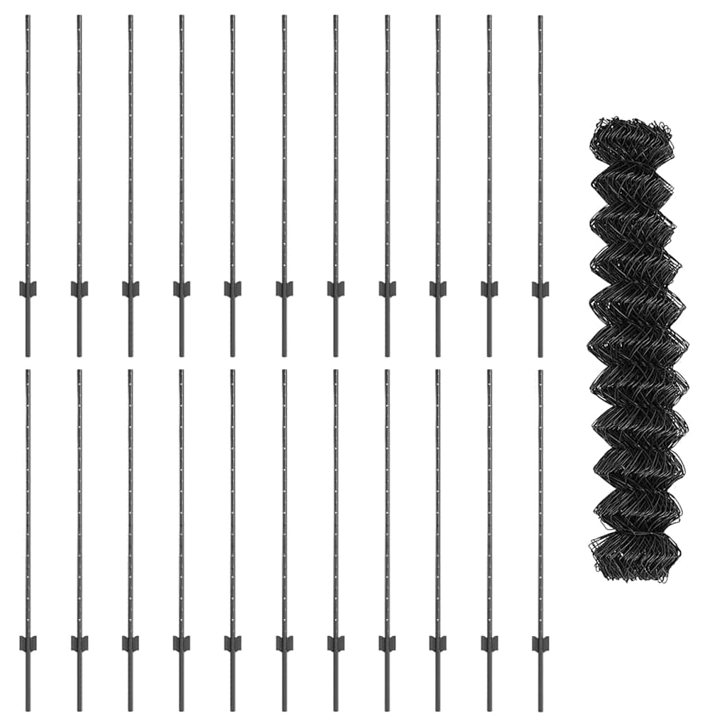Zaun mit Pfosten Grau 1.2 x 25 m Stahl
