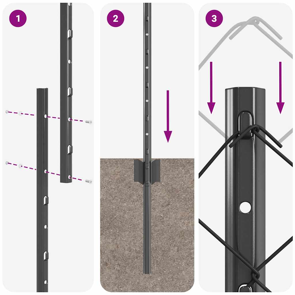 Zaun mit Pfosten Grau 1.2 x 25 m Stahl