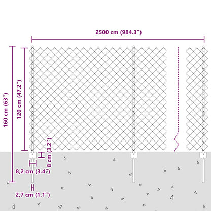 Zaun mit Pfosten Grau 1.2 x 25 m Stahl