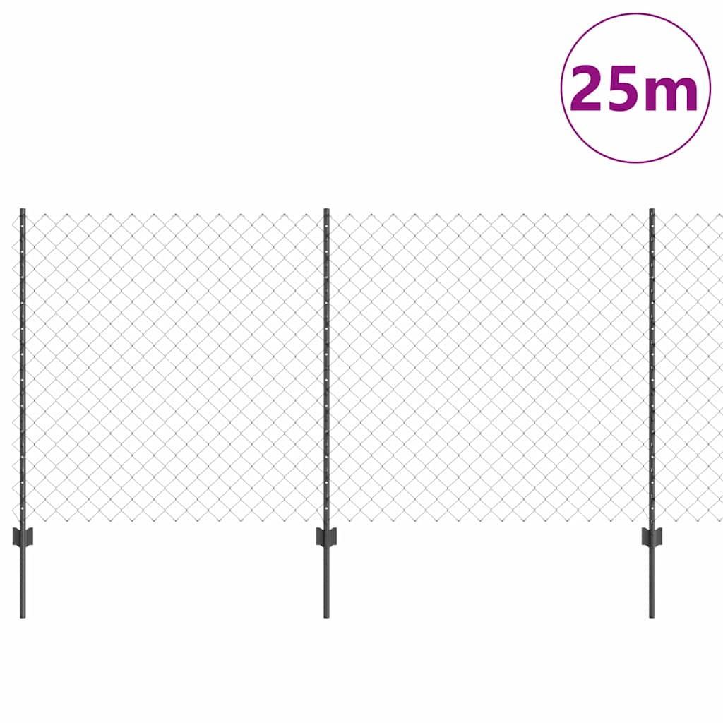 Zaun mit Pfosten Grau 1.2 x 25 m Stahl