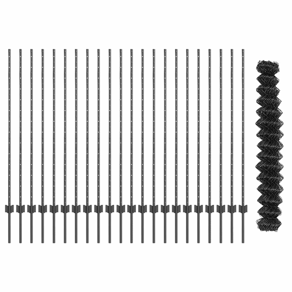 Zaun mit Pfosten Grau 1.4 x 25 m Stahl