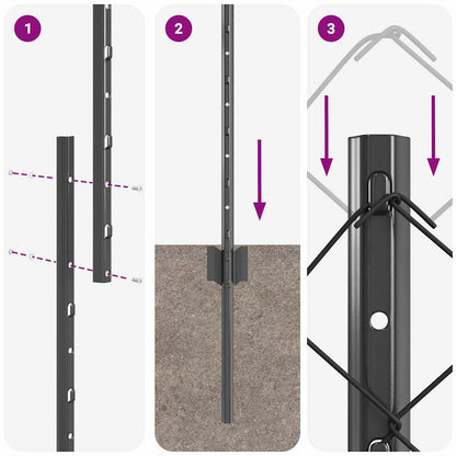 Zaun mit Pfosten Grau 1.4 x 25 m Stahl