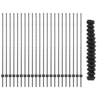 Zaun mit Pfosten Grau 1.6 x 25 m Stahl