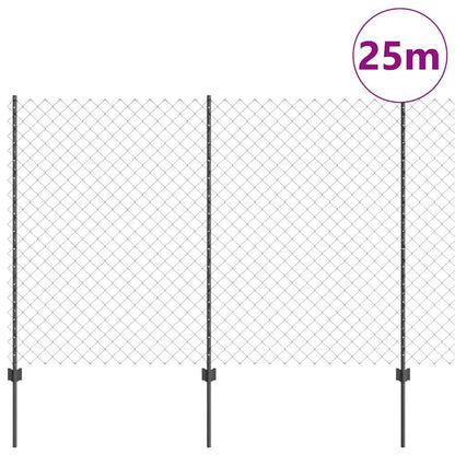 Zaun mit Pfosten Grau 1.6 x 25 m Stahl