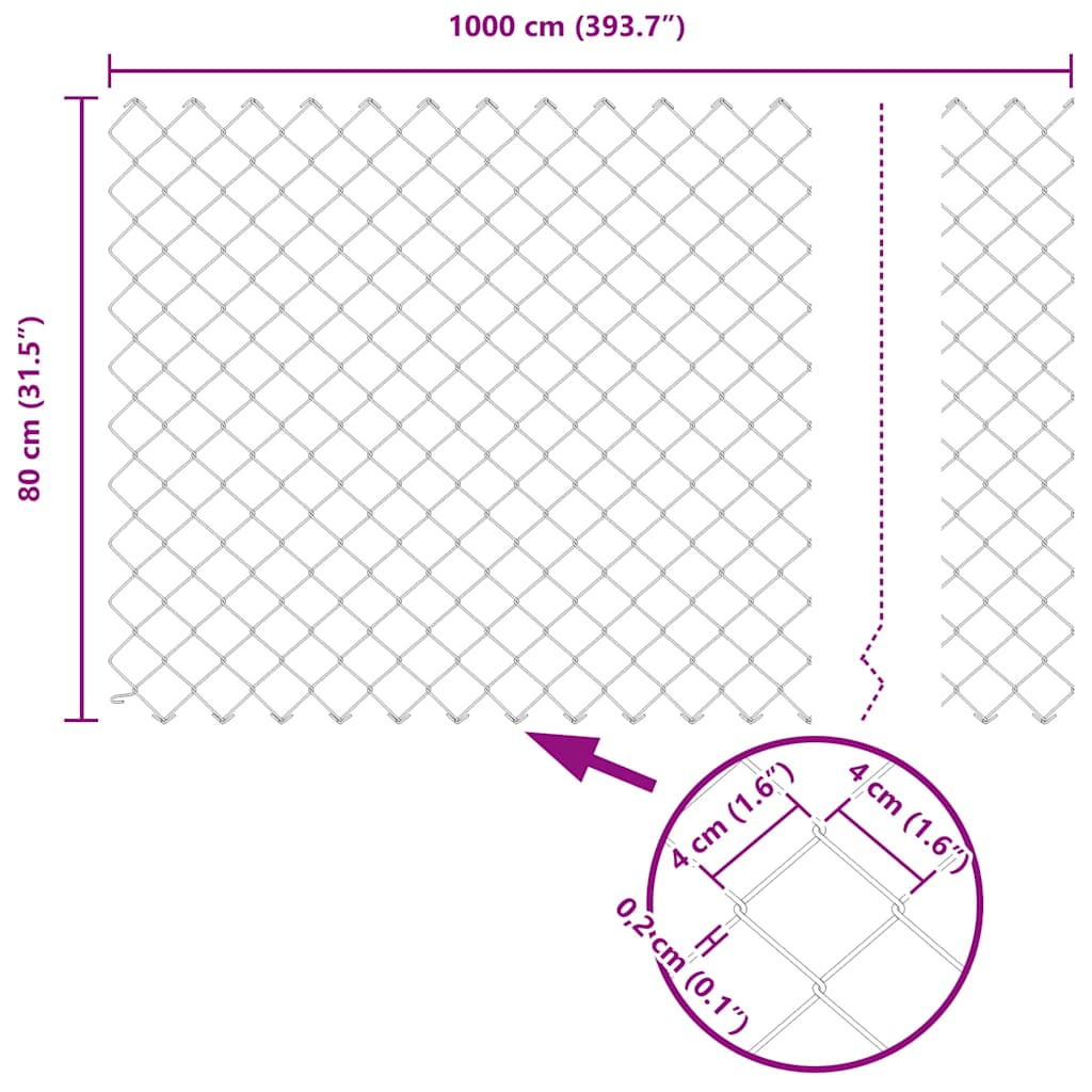 Zaun mit Pfosten Silber 0.8 x 10 m Stahl