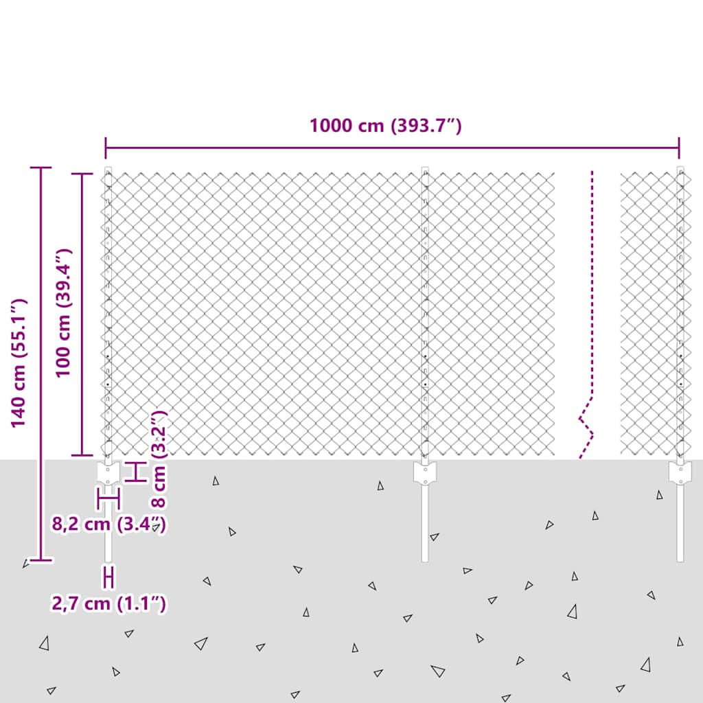 Zaun mit Pfosten Silber 1 x 10 m Stahl