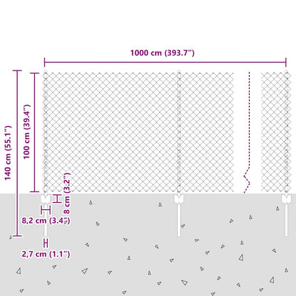 Zaun mit Pfosten Silber 1 x 10 m Stahl