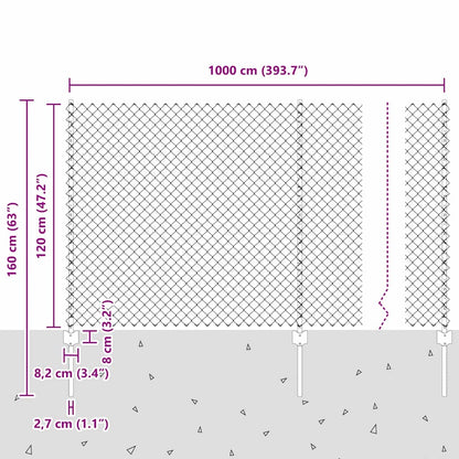 Zaun mit Pfosten Silber 1.2 x 10 m Stahl
