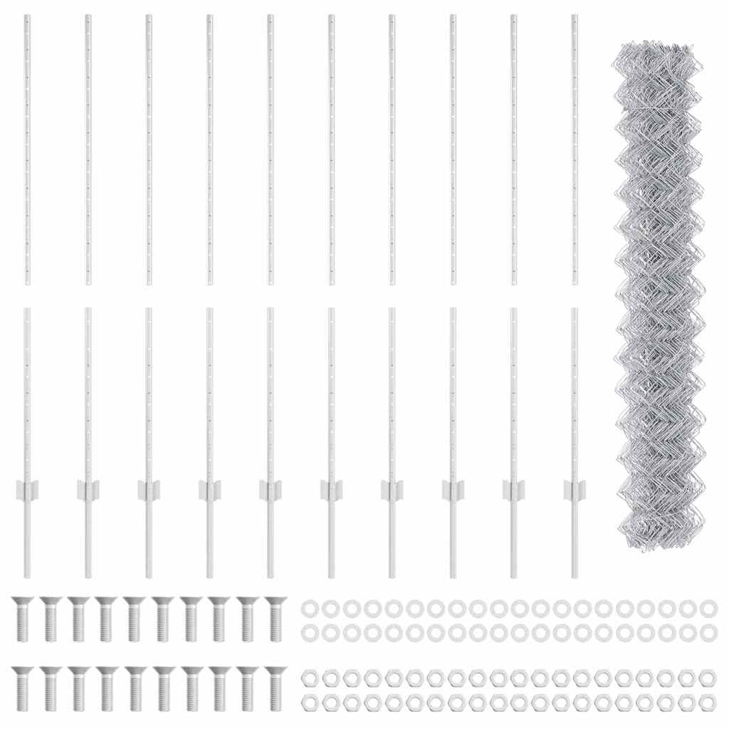 Zaun mit Pfosten Silber 1.4 x 10 m Stahl