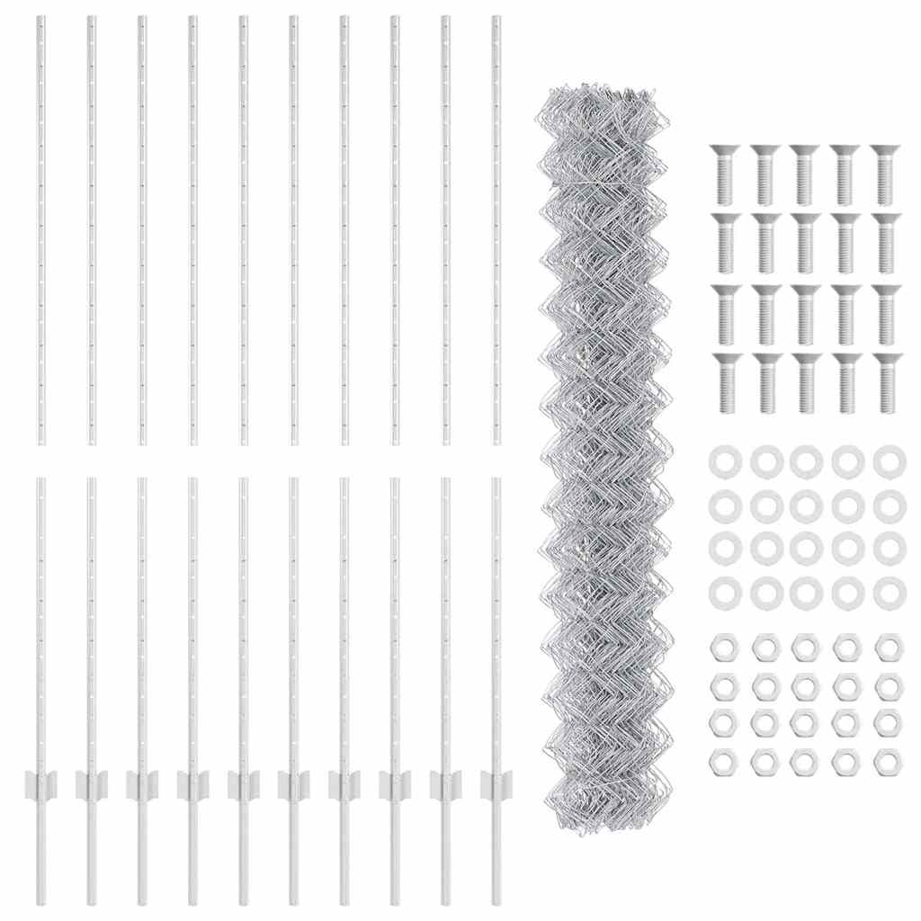 Zaun mit Pfosten Silber 1.6 x 10 m Stahl