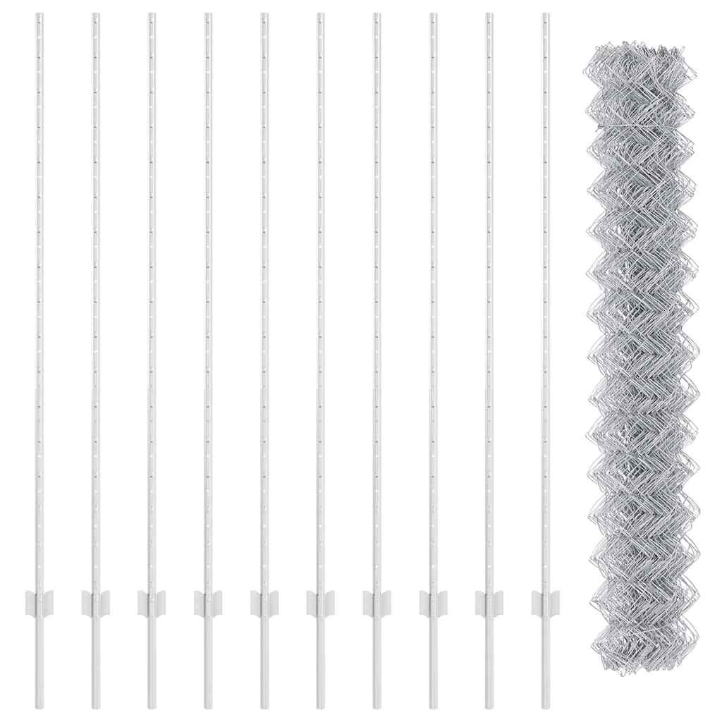 Zaun mit Pfosten Silber 1.6 x 10 m Stahl