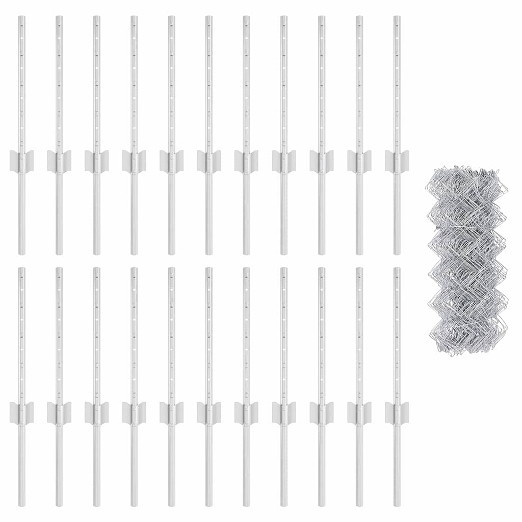 Zaun mit Pfosten Silber 0,4 x 25 m Stahl