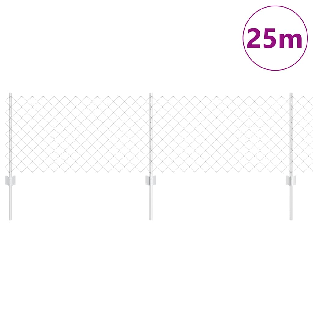 Zaun mit Pfosten Silber 0,6 x 25 m Stahl