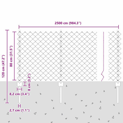 Zaun mit Pfosten Silber 0.8 x 25 m Stahl