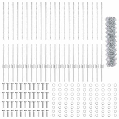 Zaun mit Pfosten Silber 1 x 25 m Stahl