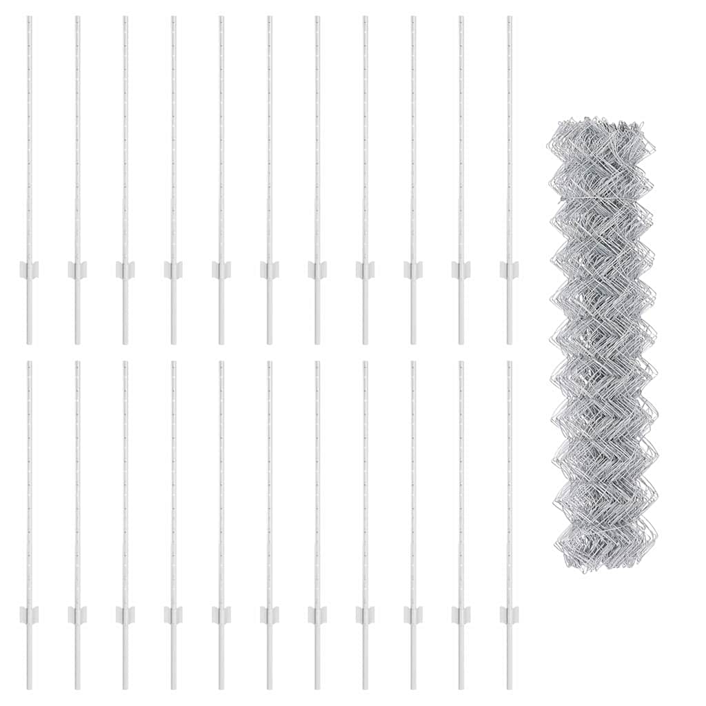 Zaun mit Pfosten Silber 1 x 25 m Stahl