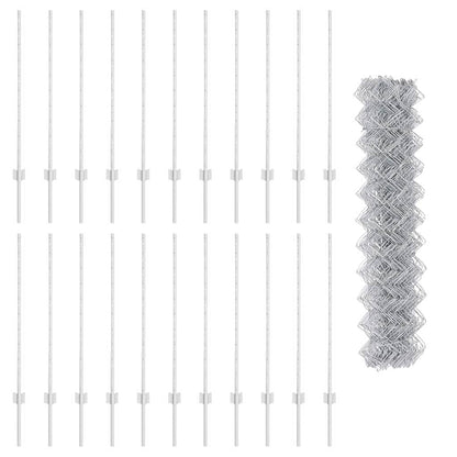 Zaun mit Pfosten Silber 1 x 25 m Stahl