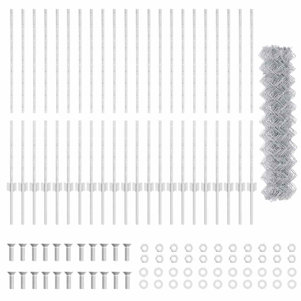 Zaun mit Pfosten Silber 1.2 x 25 m Stahl