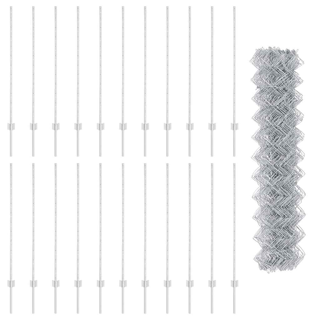 Zaun mit Pfosten Silber 1.2 x 25 m Stahl