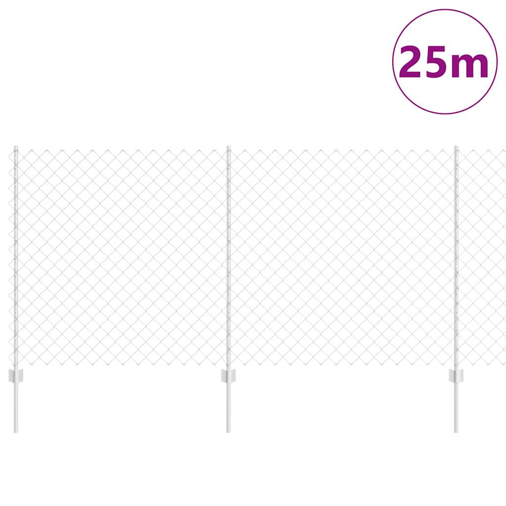 Zaun mit Pfosten Silber 1.2 x 25 m Stahl