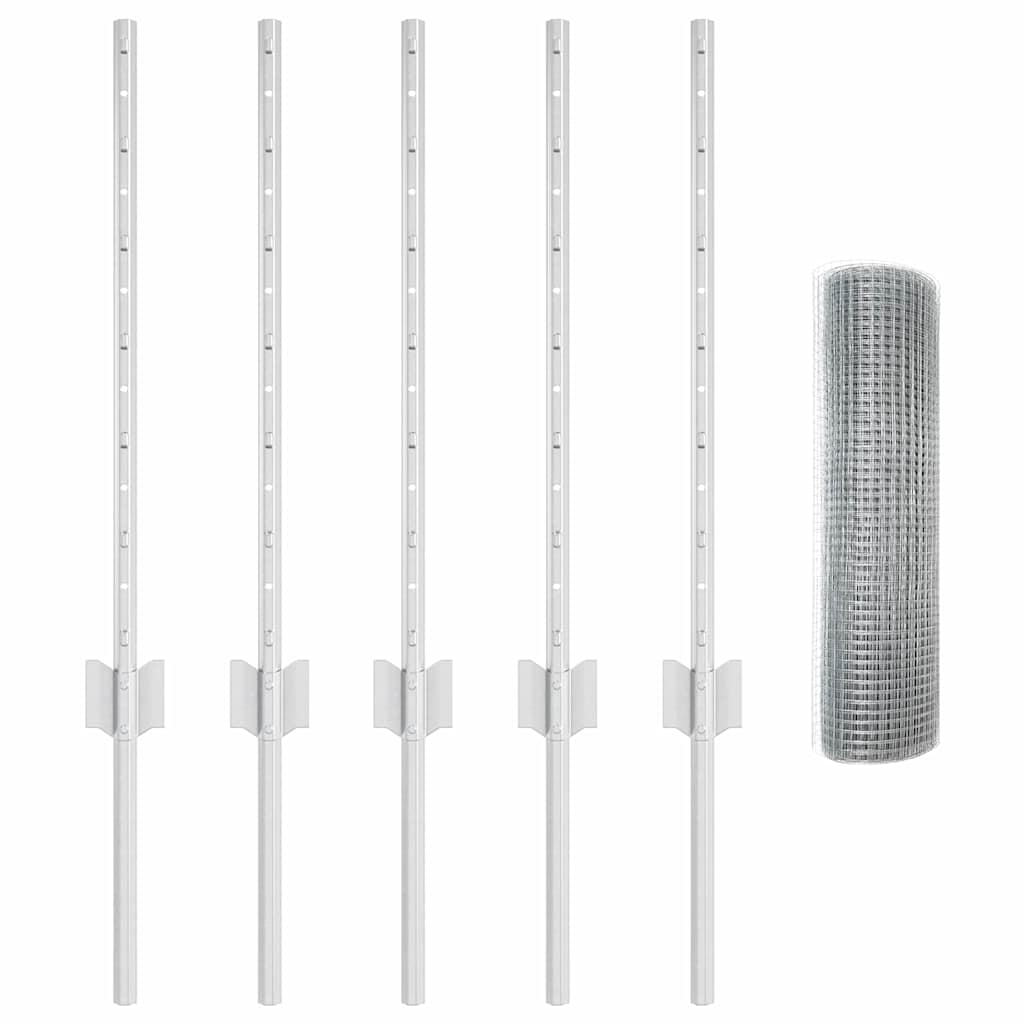 Zaun mit Pfosten Silber 0,5 x 10 m Stahl